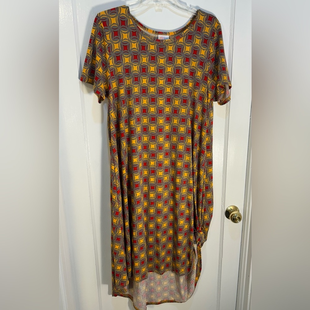 LuLaRoe Women's Large Carly Geometric Pattern Dress Short Sleeve